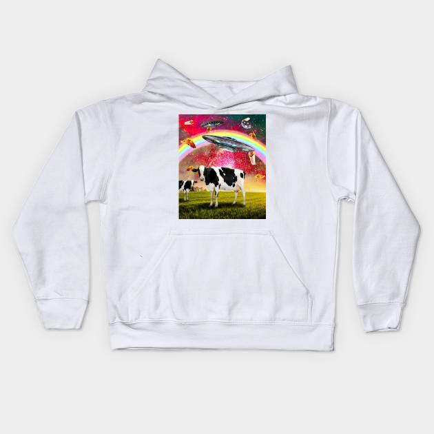 Cow UFO Abduction Kids Hoodie by Random Galaxy